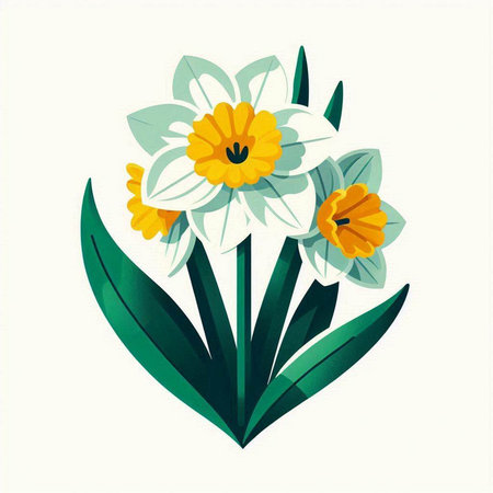 Bouquet of daffodils with green leaves. Vector illustration.のイラスト素材