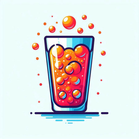 Fruit juice in a glass with bubbles. Vector illustration in flat style.のイラスト素材