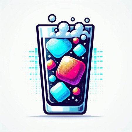 Colorful vector illustration of a glass with water and ice cubes.のイラスト素材