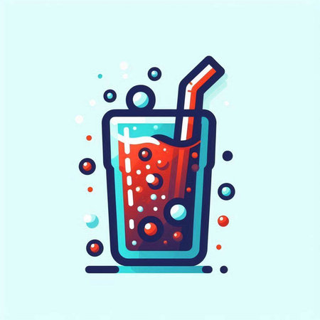 Cocktail with bubbles and straw in flat style. Vector illustration.のイラスト素材