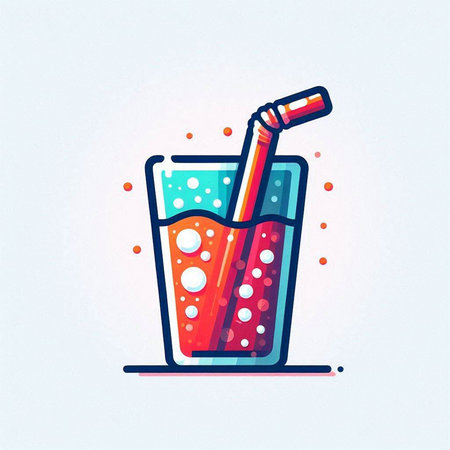 Cocktail in glass with straw. Colorful vector illustration.のイラスト素材
