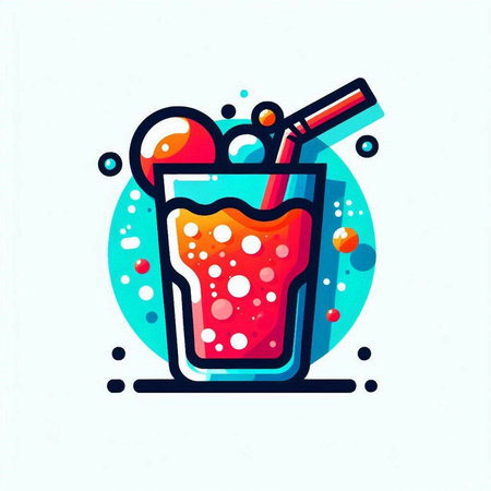 Cocktail with cherry, ice and straw. Vector illustration.のイラスト素材