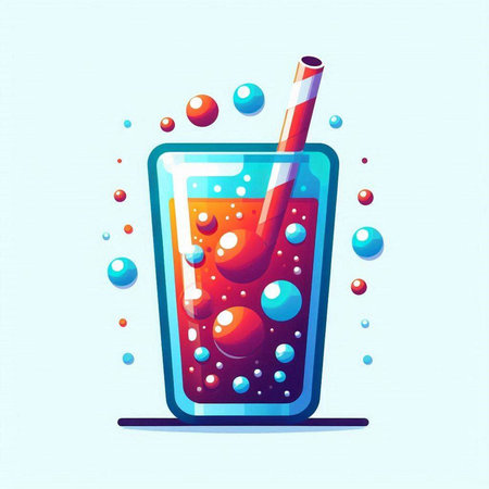 Fruit juice in glass with straw. Vector illustration on blue background.のイラスト素材