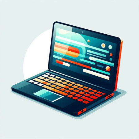 Vector illustration of a laptop in isometric style. The concept of programming and coding.のイラスト素材