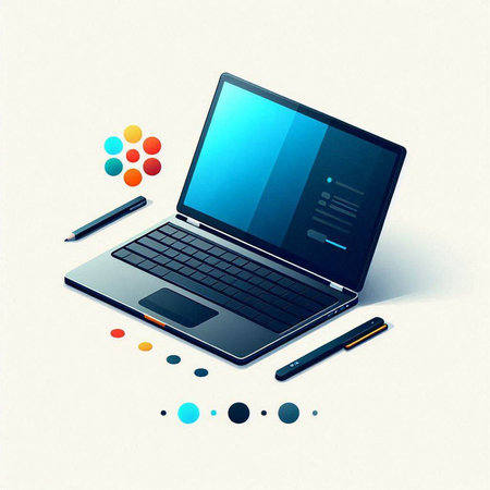 Laptop and pen on a white background. 3d illustration.のイラスト素材