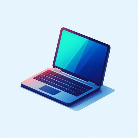 Laptop computer with blue screen on blue background. Vector illustration.のイラスト素材