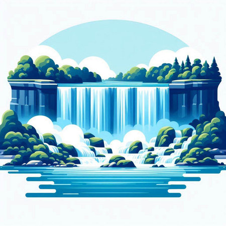 Waterfall on the river. Vector illustration of a beautiful landscape.のイラスト素材