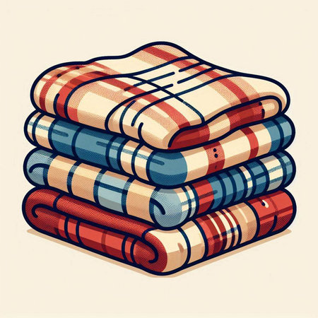 Vector illustration of a stack of folded checkered plaidsのイラスト素材