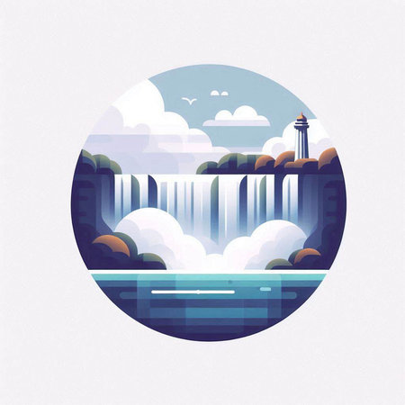 waterfall in the form of a circle. vector illustration in flat styleのイラスト素材