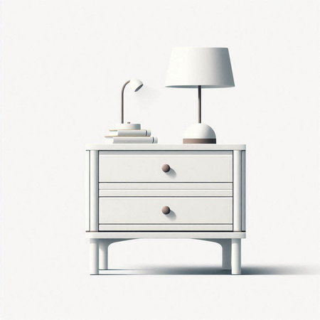 Illustration of a white nightstand with a lamp on a white backgroundのイラスト素材