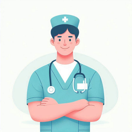 Doctor in medical uniform with stethoscope. Vector illustration in cartoon styleのイラスト素材