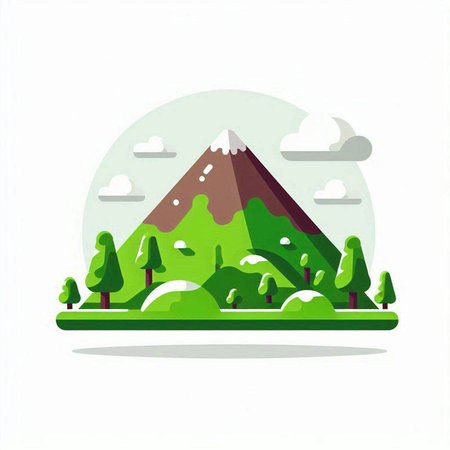 Mountain landscape with trees and bushes. Flat style vector illustration.のイラスト素材
