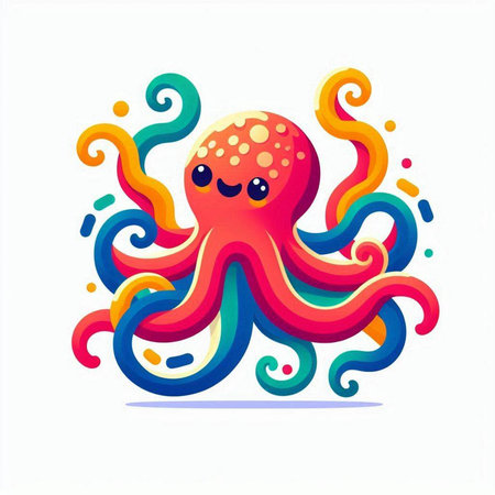 Octopus isolated on white background. Colorful cartoon character. Vector illustration.のイラスト素材