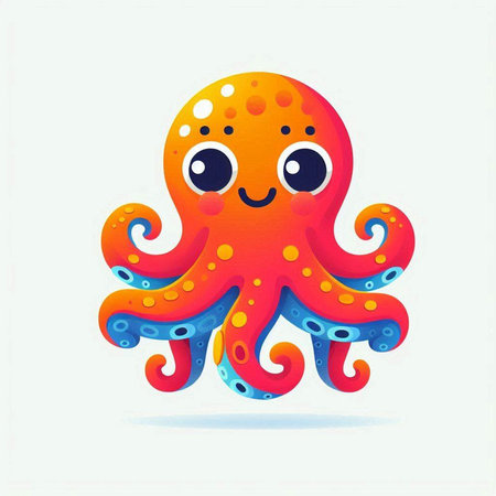 Illustration of a cute cartoon octopus on a white background.のイラスト素材