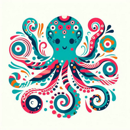 Octopus. Hand drawn vector illustration. Colorful abstract background.のイラスト素材