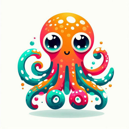 Cute cartoon octopus isolated on white background. Vector illustration.のイラスト素材