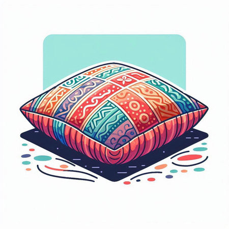 Illustration of a colorful pillow on a multicolored background.のイラスト素材