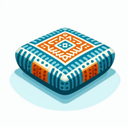 Isometric 3d illustration of blue and orange decorative pillow isolated on white backgroundのイラスト素材