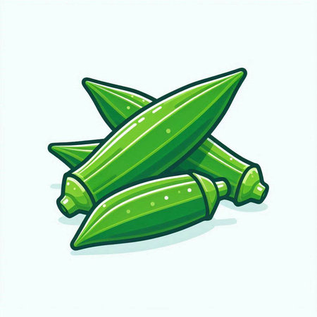 Fresh okra in cartoon style on white background. Vector illustration.のイラスト素材