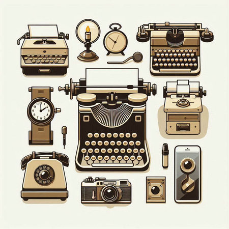 Vintage typewriter icons set. Vector illustration in retro style.のイラスト素材