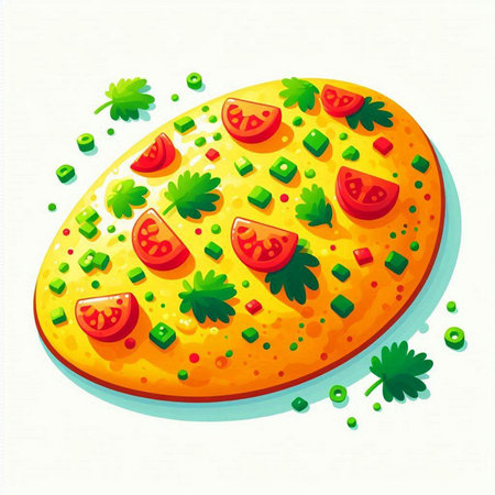 Illustration of omelette with parsley, tomato and cheeseのイラスト素材