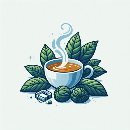 Cup of tea with mint leaves. Vector illustration in retro style.のイラスト素材