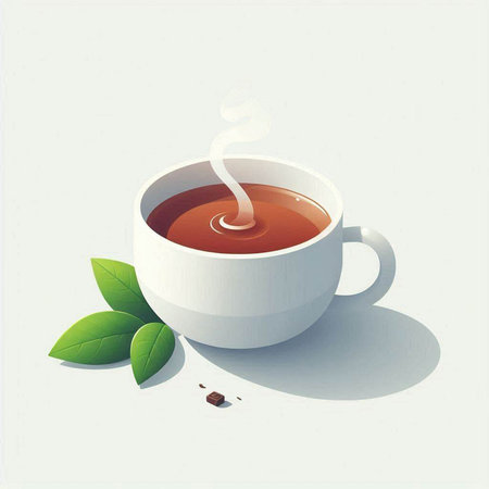 Cup of tea with leaves on a white background. Vector illustration.のイラスト素材