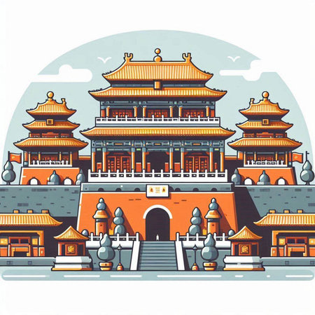 Vector illustration of the ancient city of China in a flat style.のイラスト素材