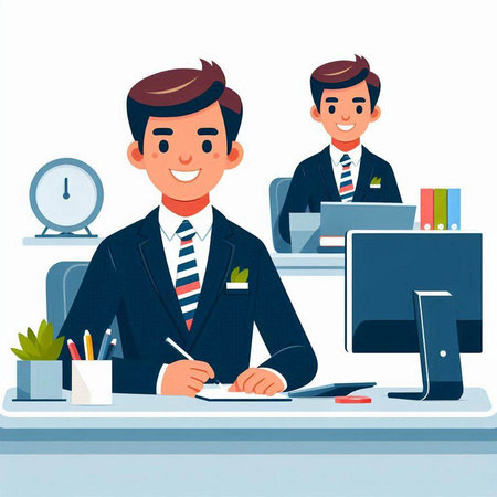 Businessman working in office. Vector illustration in flat cartoon style.のイラスト素材