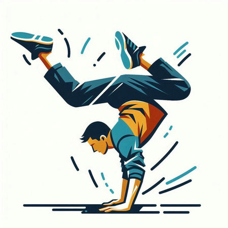 Vector illustration of a breakdancer performing a breakdance.のイラスト素材