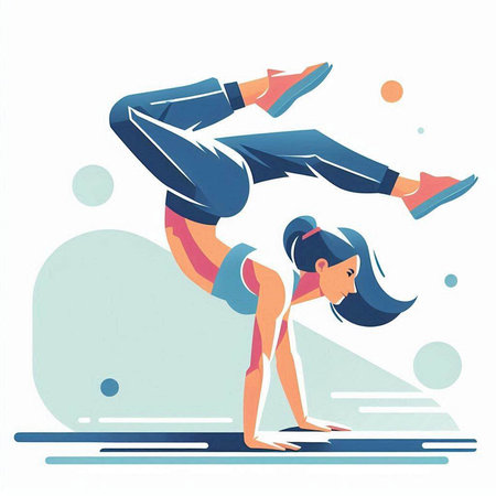 Sporty young woman doing yoga exercise. Vector illustration in flat styleのイラスト素材