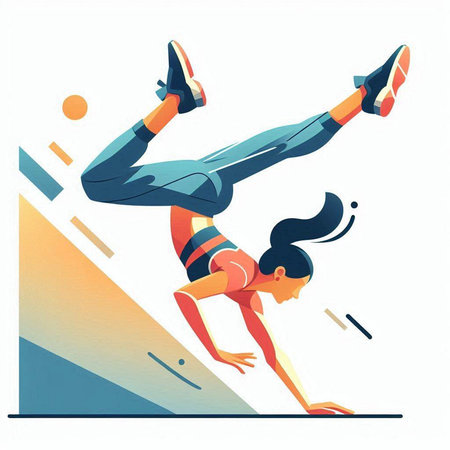 Vector illustration of a woman in sportswear doing push-upsのイラスト素材