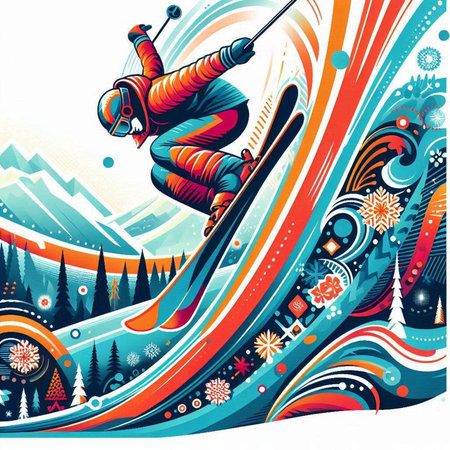 Snowboarder jumping in winter mountains. Vector illustration for your designのイラスト素材