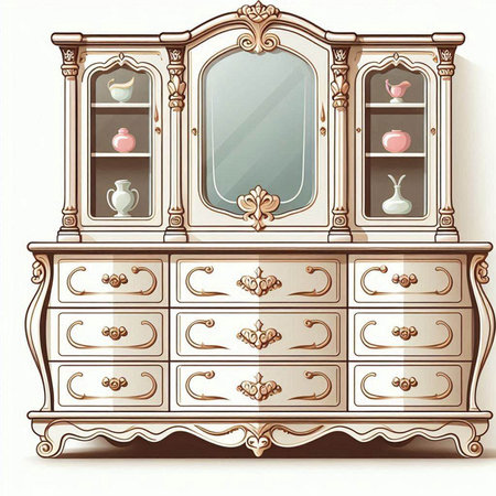 Vintage chest of drawers with a mirror. Vector illustration.のイラスト素材