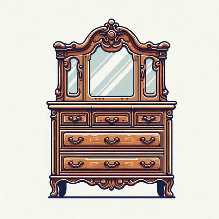 Vintage wooden chest of drawers. Hand drawn vector illustration.のイラスト素材