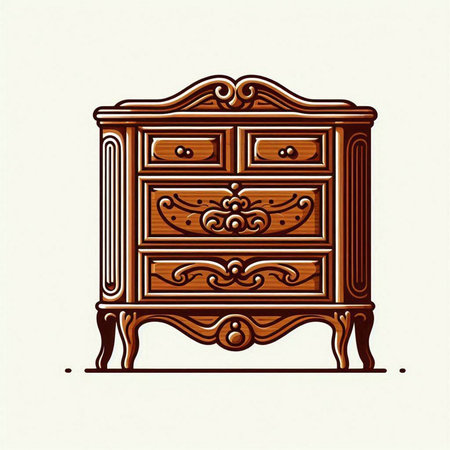 Wooden chest of drawers. Vintage furniture. Vector illustration.のイラスト素材