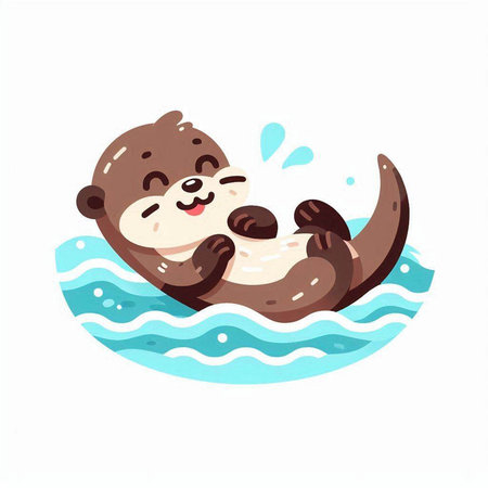 Cute cartoon otter swimming in the sea. Vector illustration.のイラスト素材