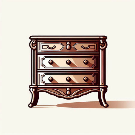 Vintage wooden bedside table with drawers. Vector illustration.のイラスト素材