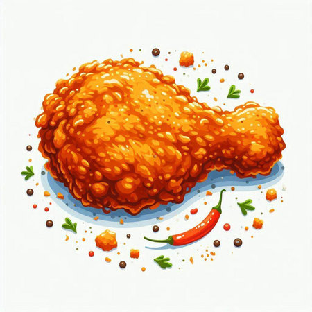 Illustration of fried chicken leg with spices on a white background.のイラスト素材