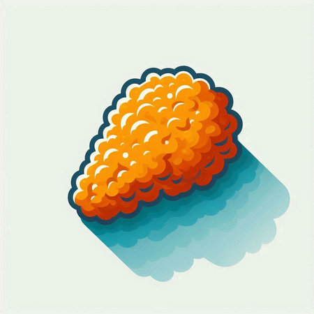 Illustration of a stylized orange brain on a blue background.のイラスト素材
