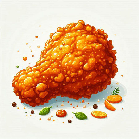 Illustration of fried chicken with spices and vegetables on a white backgroundのイラスト素材