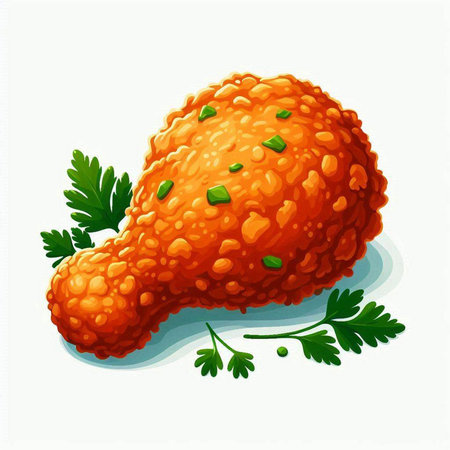 Illustration of fried chicken leg with parsley on a white backgroundのイラスト素材