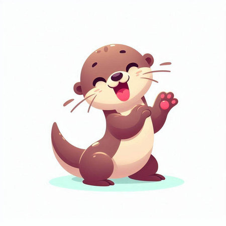 Cute baby otter on white background. Vector illustration in cartoon style.のイラスト素材