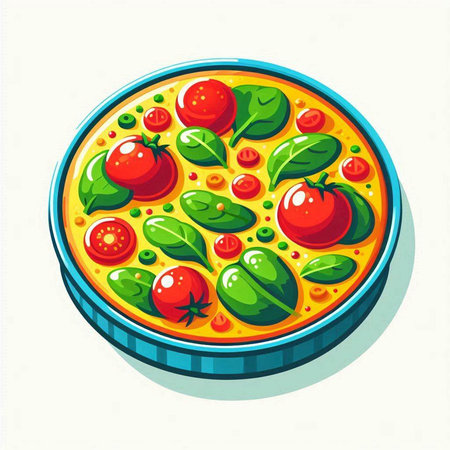 Pizza with tomatoes, basil and cheese. Isometric vector illustration.のイラスト素材