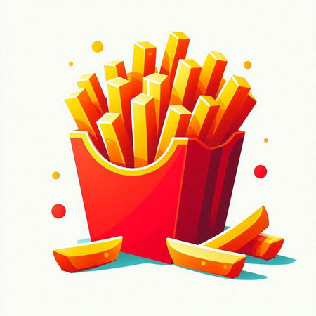 Illustration of French fries in a red box on a white backgroundのイラスト素材