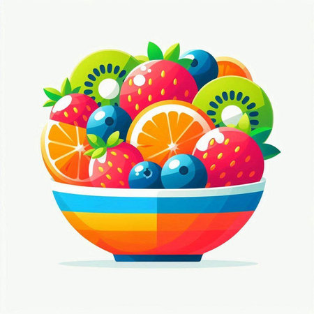 Fruit salad in a bowl. Colorful vector illustration. Flat style.のイラスト素材