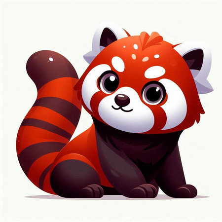 Red panda cartoon character on white background. Cute vector illustration.のイラスト素材