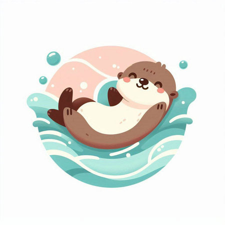 Cute cartoon otter swimming in the sea. Vector illustration.のイラスト素材