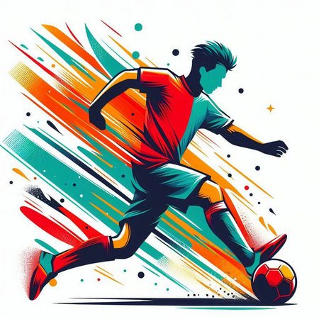 Soccer player kicking the ball. Vector illustration of a soccer player.のイラスト素材