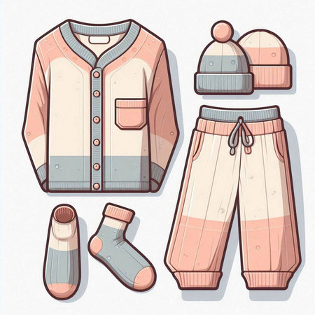 Vector set of winter clothes. Sweater, pants, cap and scarf.のイラスト素材
